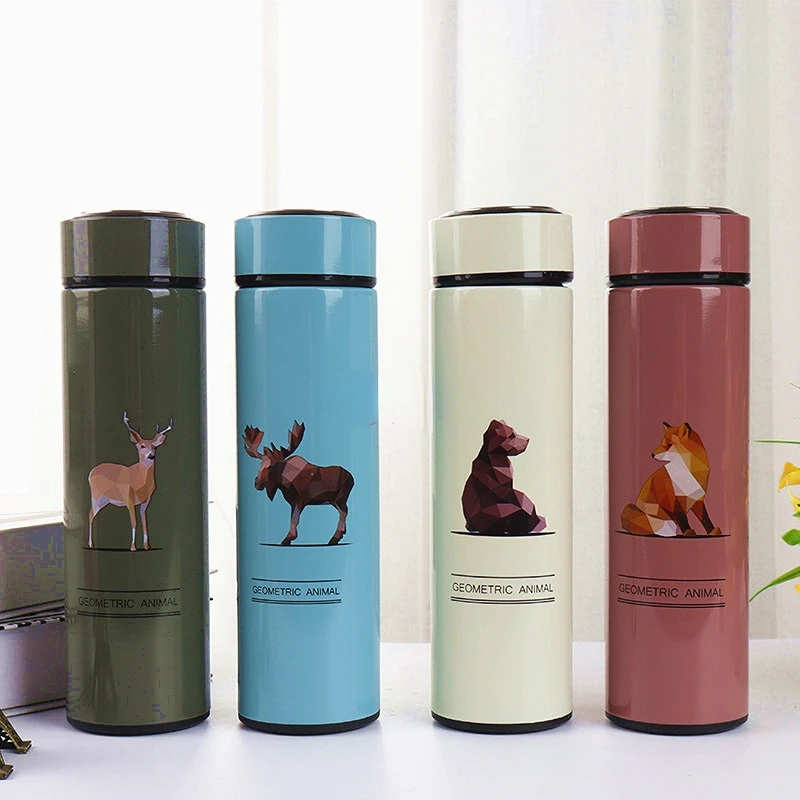 

HF 480ml Portable Double Stainless Steel Thermos Mug With Filter Animal Pattern Travel Thermal Bottle Vacuum Flask For Gifts