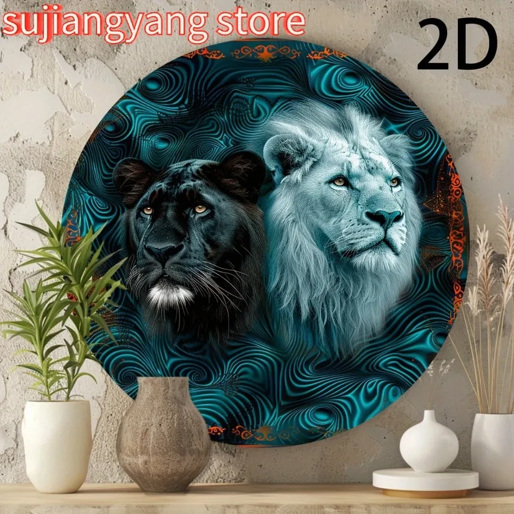 Aluminium Vintage White Lion Panther Rundes Metallschild für Garten- und Heimdekoration
