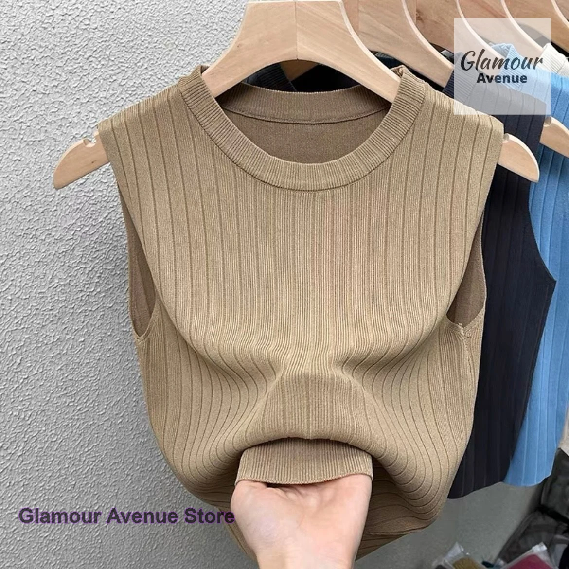 

French round neck sleeveless vest with solid color stripes for women's summer new relaxed temperament casual and comfortable top