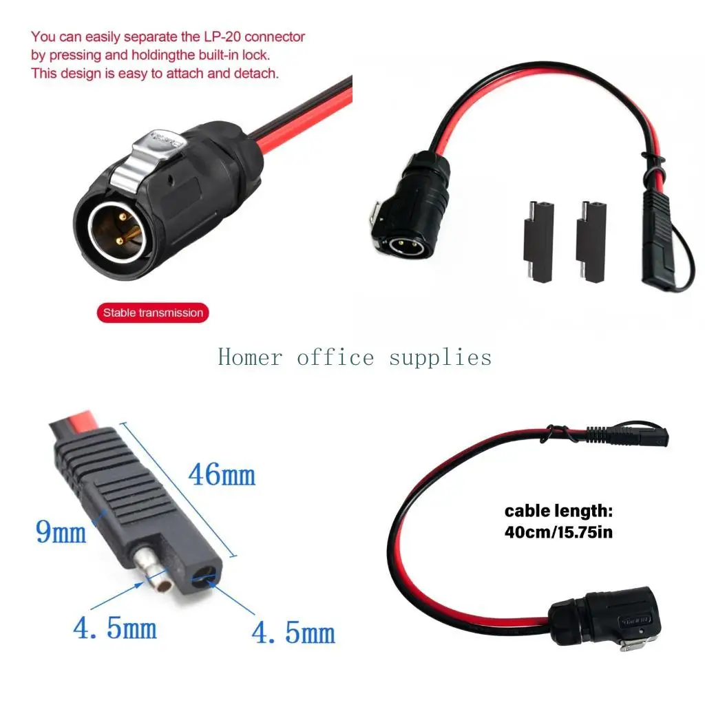 K43B Two-Wire LP20 2 Pin Power Cable 10G 0-60V 40 cm for Solar Battery Linking, Solar Port Cable Use, and Vehicle Battery Wiring