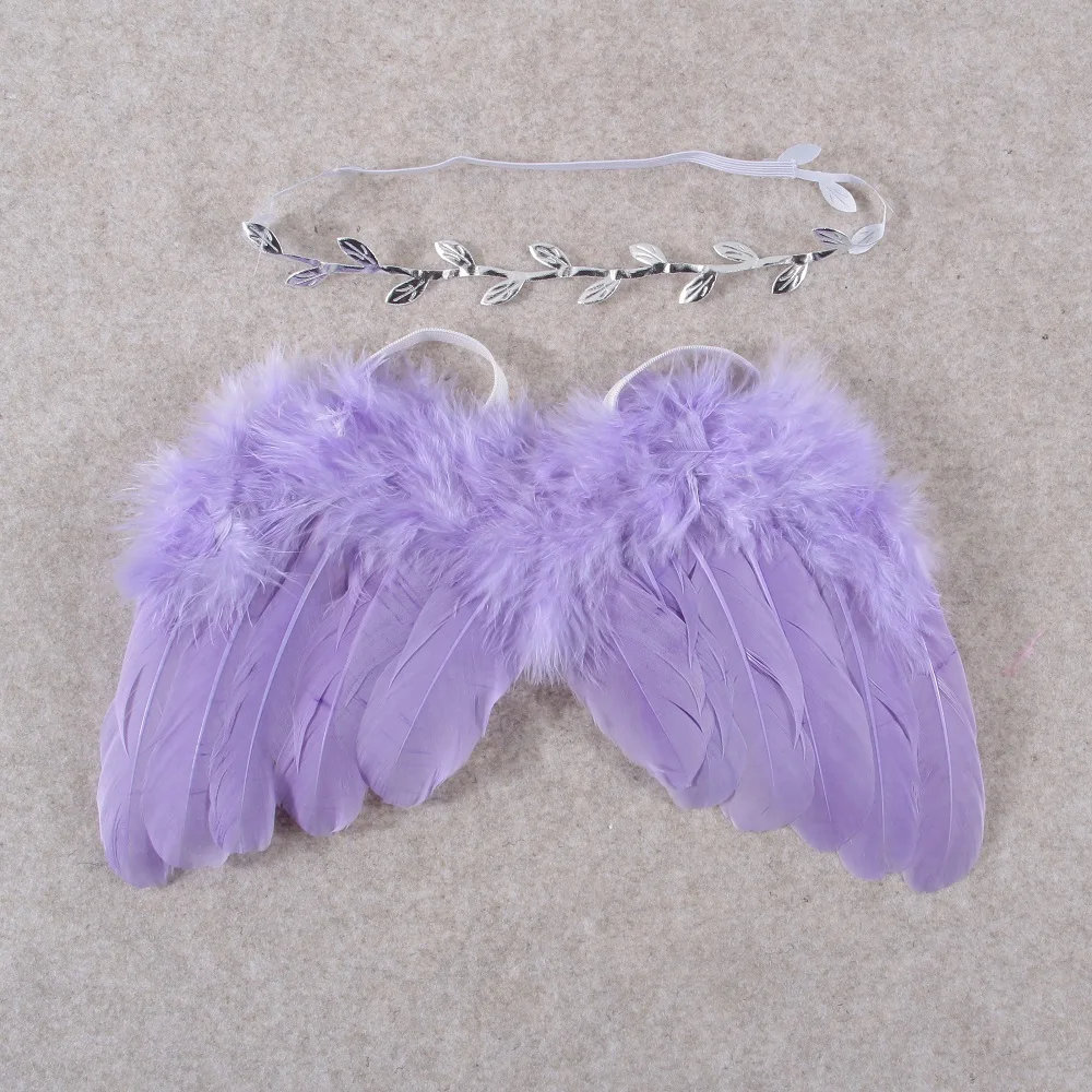 Cute Feather Angel Wing with Leaf Headband Set Newborn Toddler Infant Baby Boy Girls Kids Photo Props Souvenir Gifts