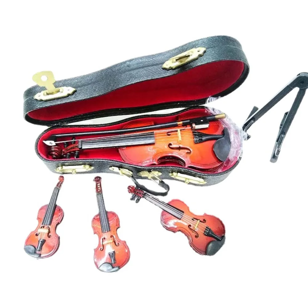 

Multi-dimension Mini Violin With Support Wooden Mahogany Mini Musical Instruments Miniature Home Decor Crafts Miniature Violin