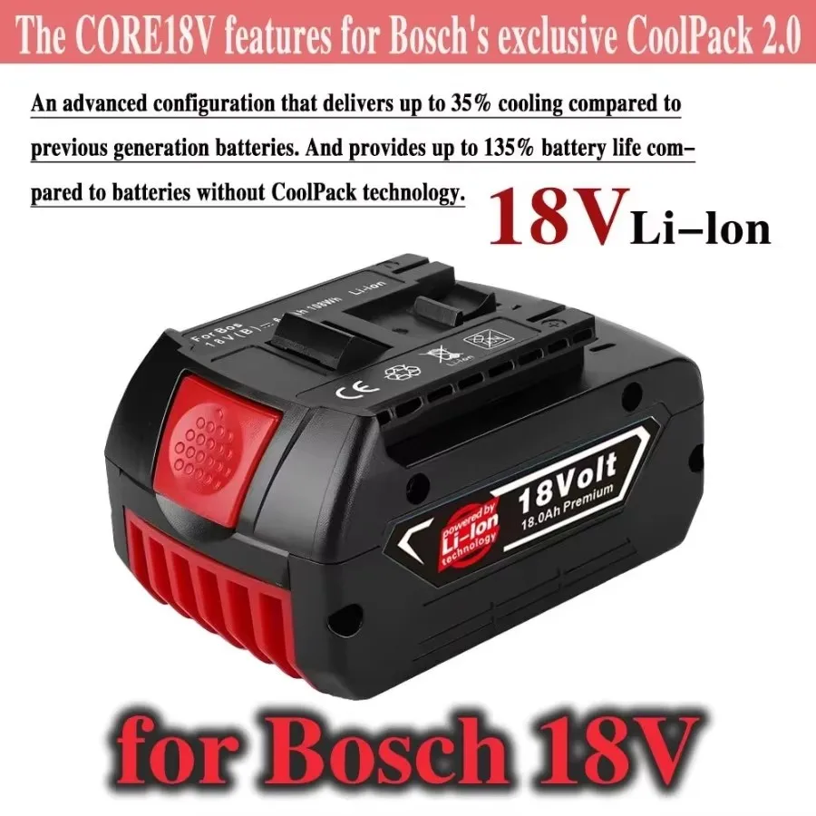 For Bosch 18V 6.0Ah 8.0Ah 12.0Ah Lithium-ion Rechargeable Battery Bat609, Bat609g, Bat618, Bat618g, Bat614, Bosch Drill+ Charger