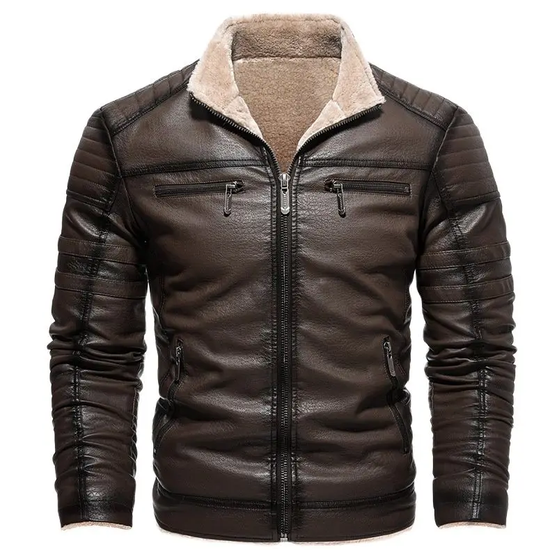 Men\'s Faux Leather Jacket High Quality Casual Zipper Fleece Warm Coats Vintage Motorcycle 2023 New Leather Jacket for Men S-4Xl