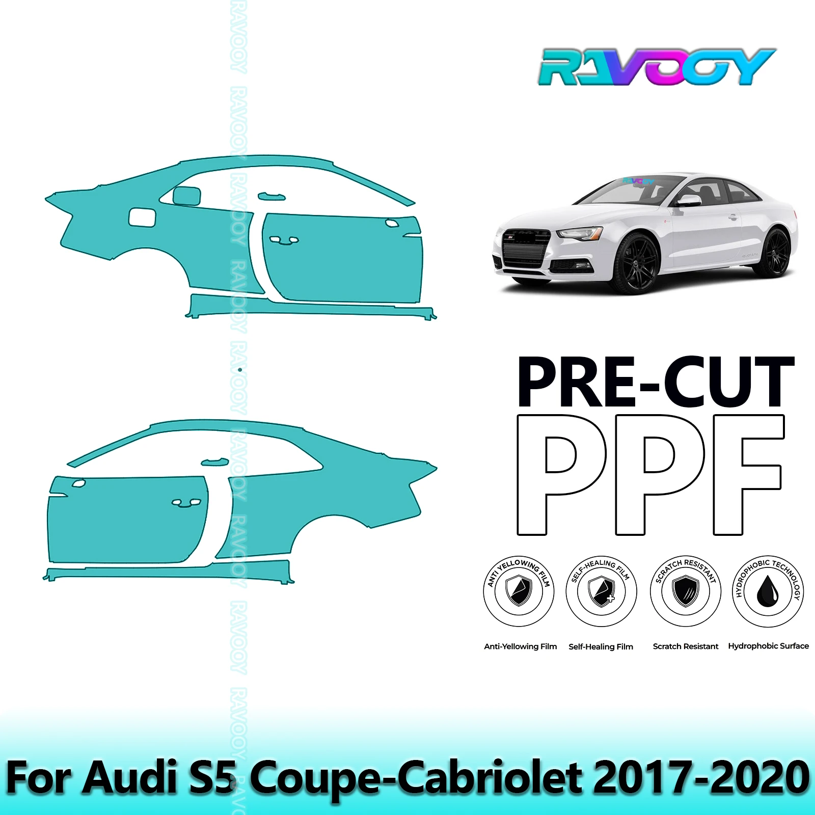

For Audi S5 Coupe-Cabriolet 2017-2020 8.5mil Clear Matte Pre-Cut PPF Door & A/B Pillar Kit TPU Paint Protection Film Set