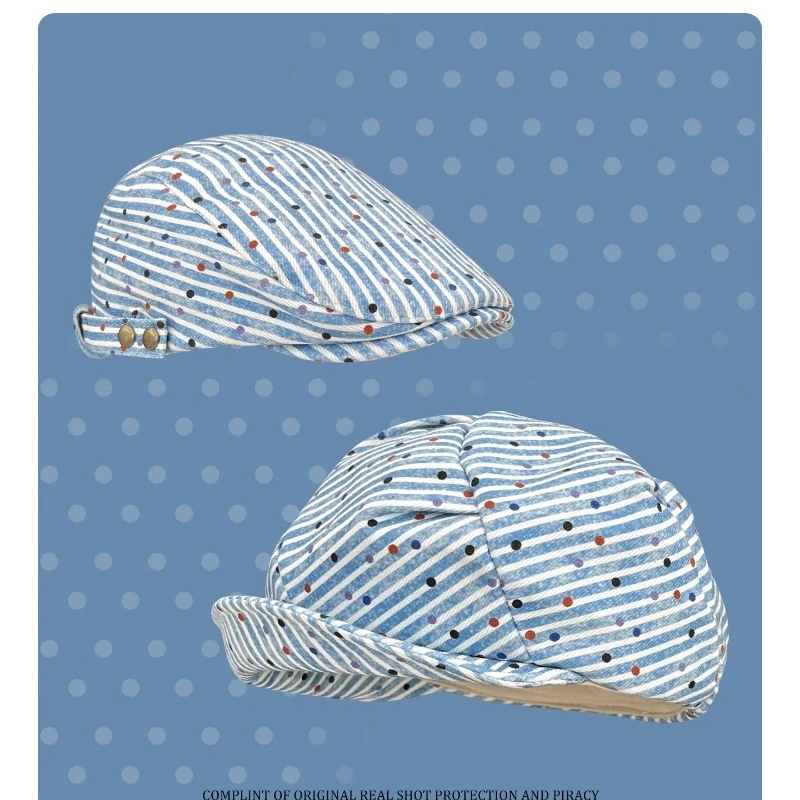 

Japanese Sweet Retro Colored Polka Dot Striped Beret Cap Spring and Autumn Fashion Short Brim Sunshade Forward Hat for Women's