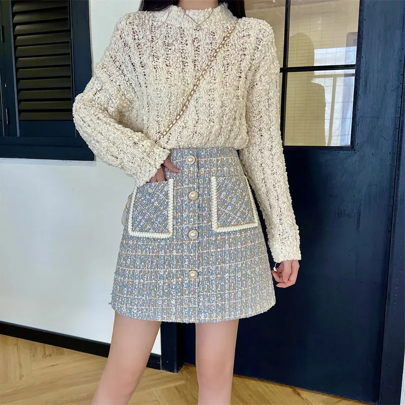 

Winter Skirt Women Plus Size Plaid Woolen A Line Short Skirt High Waist Slim Fit Casual Fashion Elegant Autumn Outfit Tops