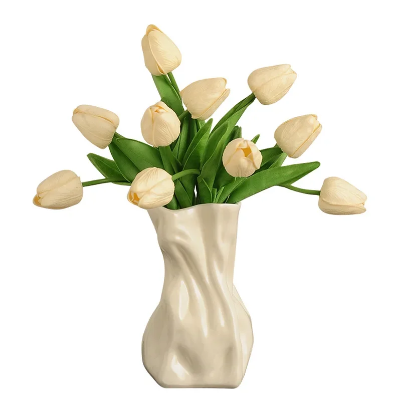Ceramic Wrinkled Bag Ceramic Vase Silver Hydroponic Vase Dining Table and Living Room Decoration Abstract Irregular Flower Vase