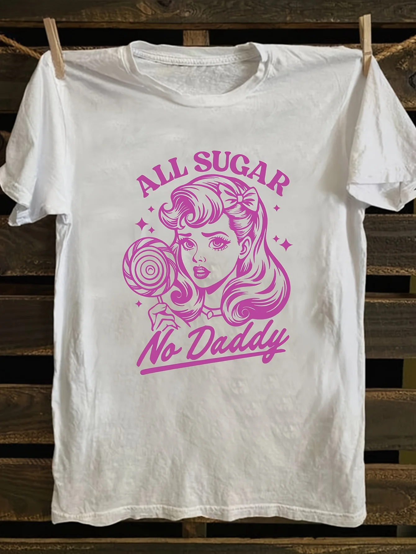 

Vintage Girl Candy Print T-Shirt Short Sleeve Crew Neck Casual Top Women's Clothing