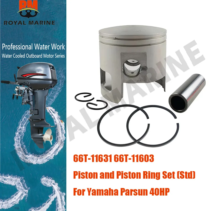 66T-11631 66T-11603 Piston and Piston Ring Set (Std) For Yamaha Parsun 40HP E40MH 40X with Clip and Pin 66T-11631-01-93 80mm