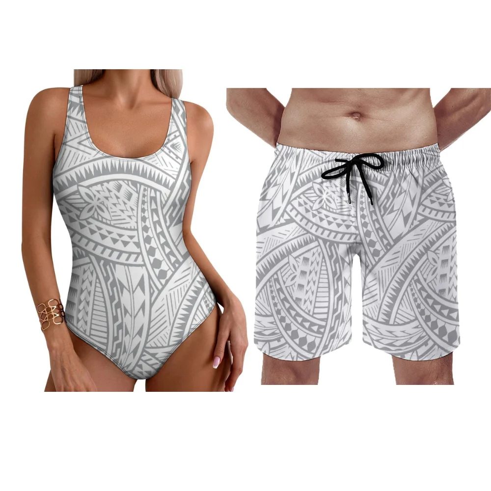 

Customizable Polynesian Women Halter Men Boardshort Plumeria Sunset Print Hawaii 2025 Quick Dry Yearround Surf Set