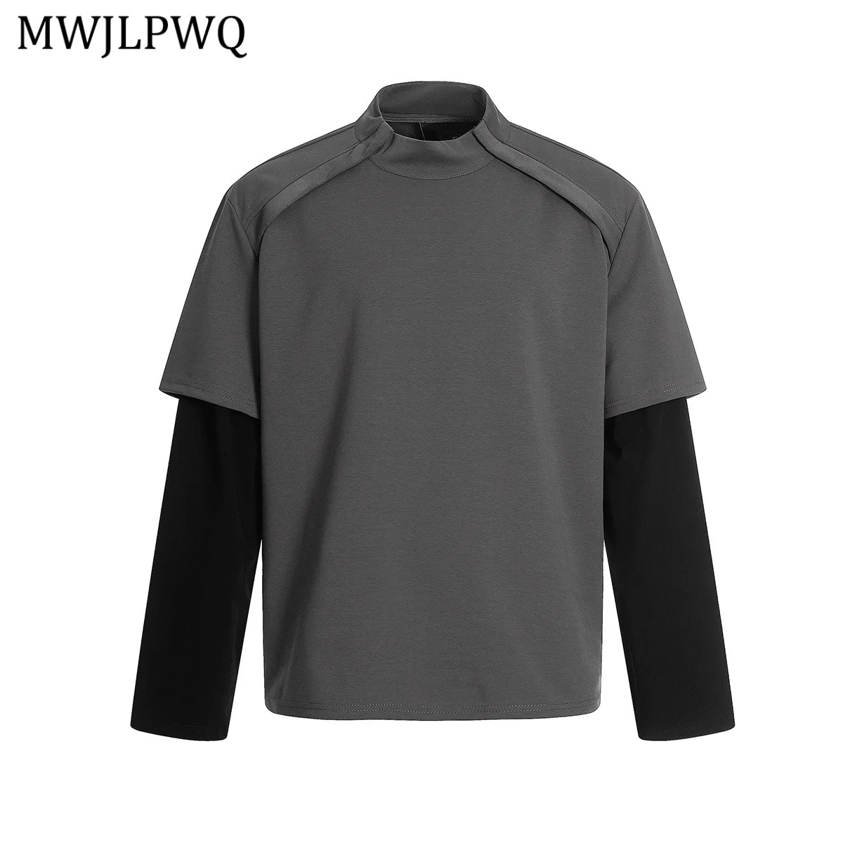 

MWJLPWQ 2025 г., осенние футболки из двух предметов в американском стиле, функциональная основа на молнии, топы с длинными рукавами, новая мужская одежда 20950