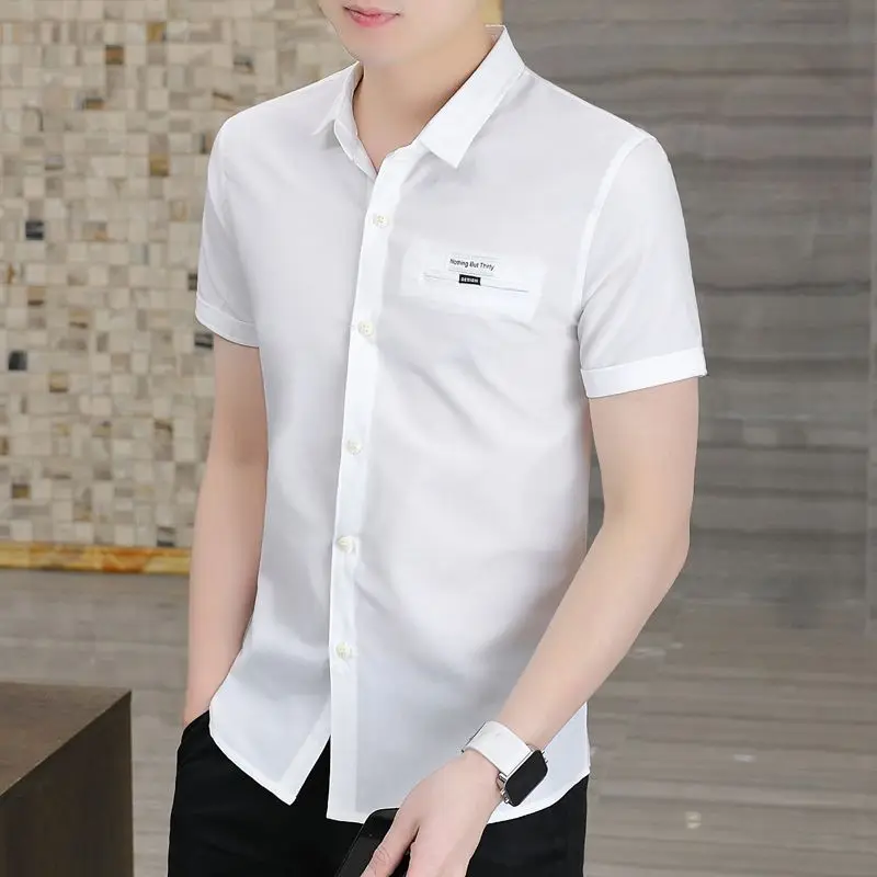 Summer Men's Business Casual Simple Slim Short-sleeved Handsome and Versatile Hot-free Youth Thin Inch Shirts