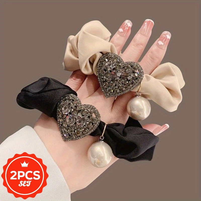 

2Pcs/set Fashion Love Hair Rope Women Hair Tie Rubber Band Cute Hair Elastic High Temperament Water Diamond Accessories