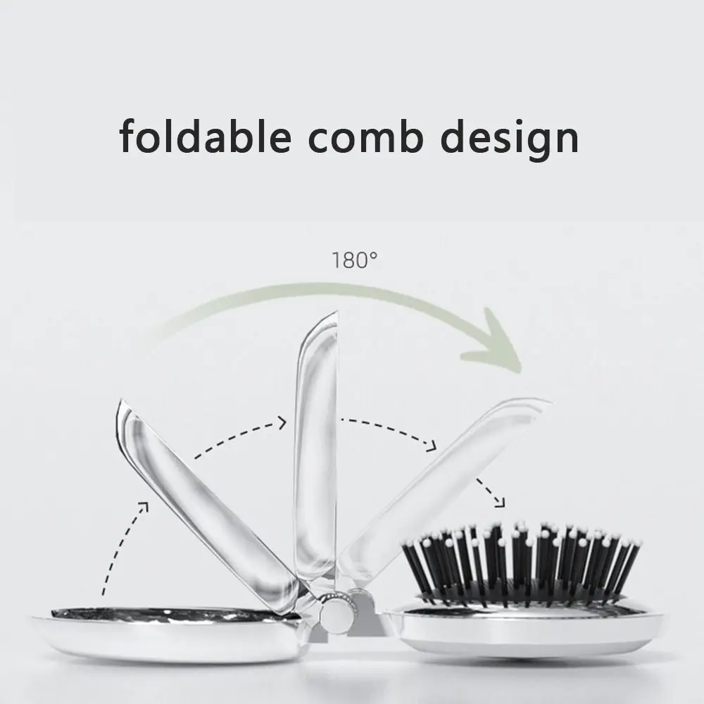 Simple Round Pocket Mirror with Comb Dual Use Silver Folding Air Bag Comb Scalp Massage Mini Makeup Mirror Girl Women