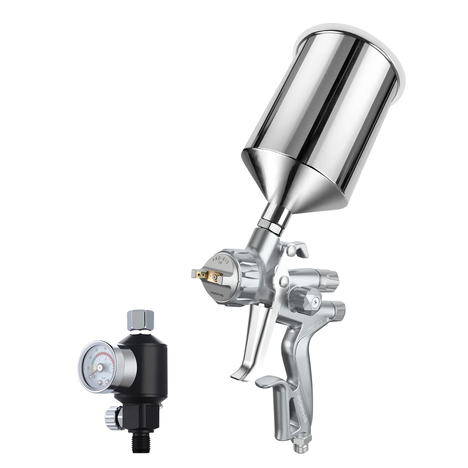 PORPHIS PRD-815 MP Spray Gun with Air Filter Regulator Moisture Separator Automotive Paint Gun for Base Coat Refinish Car Painti
