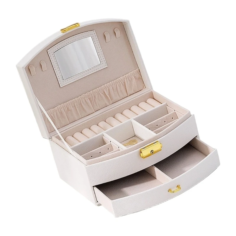 Jewelry Storage Box with Ring Rolls and Four Necklace Hooks Inside E0BF