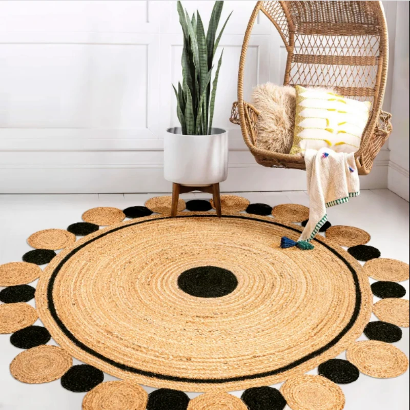 

Rug 100% Jute Braided Style Farmhouse Round Area Carpet Rustic Modern Look Rugs