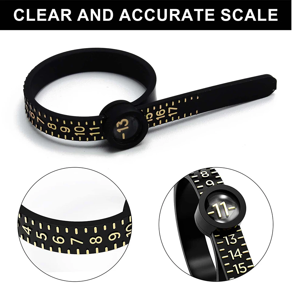 PHYHOO Us Uk EU Plastic Finger Size Band Gauge Ring Measurement Belt Adjustable Magnifier Ring Sizer for Women Men