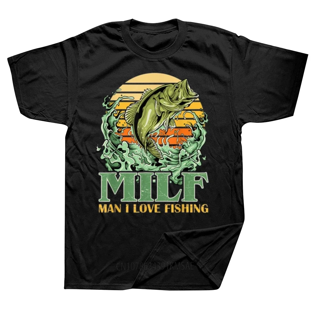 MILF Man I Love Fishing Funny Sayings Gift For Fishermen T Shirts Mens Clothing Summer Cotton Streetwear Short Sleeve T-shirt