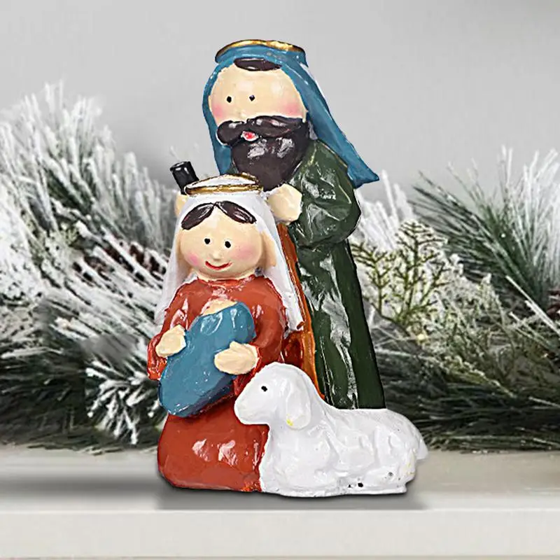 Figuras de Natividad de la Sagrada Familia, estatuilla de resina de escena de pesebre, decoración navideña, adorno de escena de Natividad de Navidad