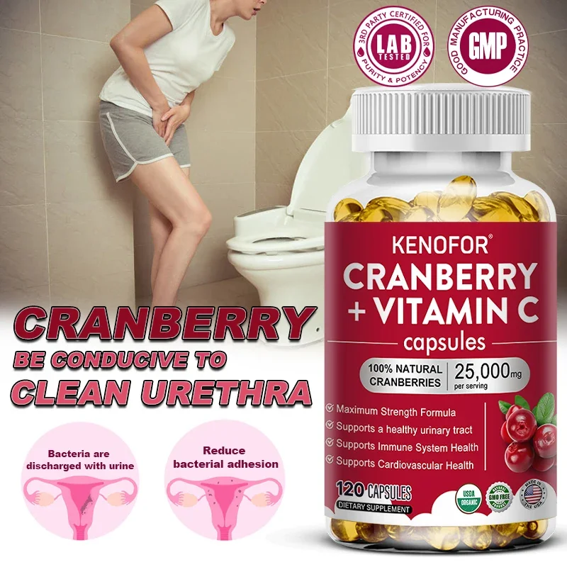 Cranberry Extract Concentrate + Vitamin C 25,000 Mg, 120 Capsules, Triple Potency Formula, Non-GMO and Gluten-Free