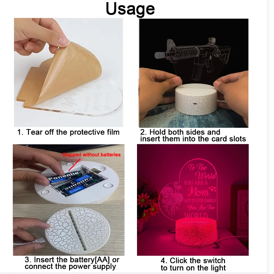 3D Mother flowers Love 3D nightlights, room and living room table decorative lights, holiday gifts, color adjustable.