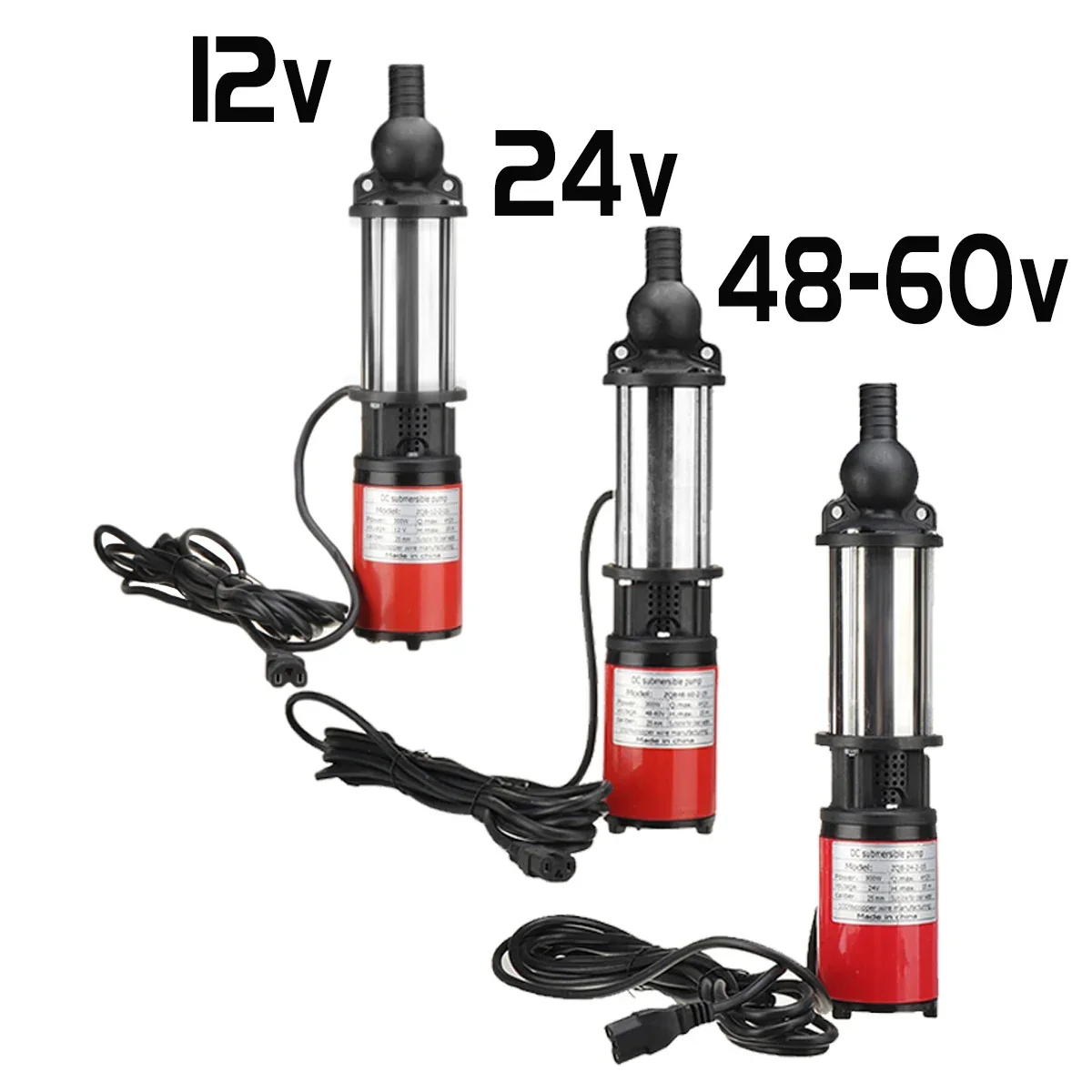 Stainless Steel 12V 24V 48V-60V 300W High Lift 15m Submersible Deep Well Pump Solar Water Pump Garden Agricultural Irrigation