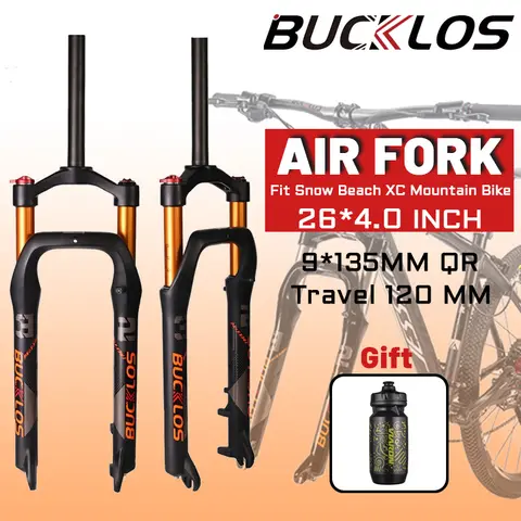BUCKLOS 지방 자전거 에어 포크 26*4.0 타이어 산악 자전거 서스펜션 포크 9*135mm 퀵 릴리스 내구성 스노우 자전거 포크 자전거 부품