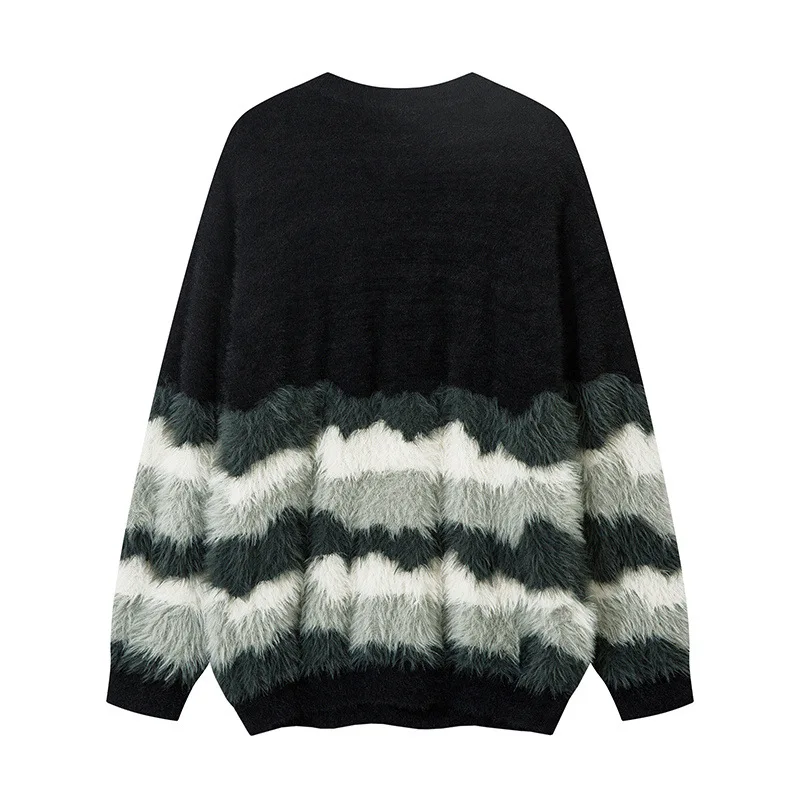 الهيب هوب الشارع الشهير الخريف الشتاء الجولة الرقبة سترة الرجال التباين اللون سميكة الدافئة محبوك سترة النساء المتضخم عشاق سترة