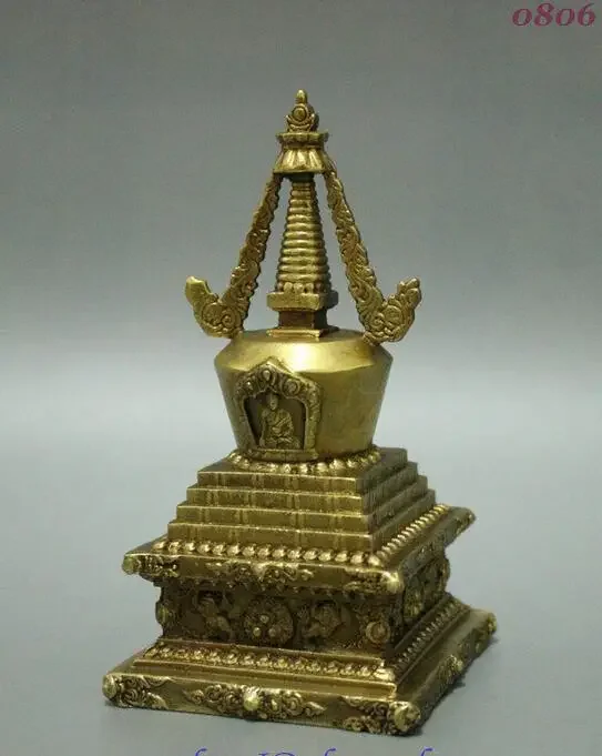 Tibet Buddhism Brass Sakyamuni Tathagata Relics Buddha Stupa Pagoda Tower Statue