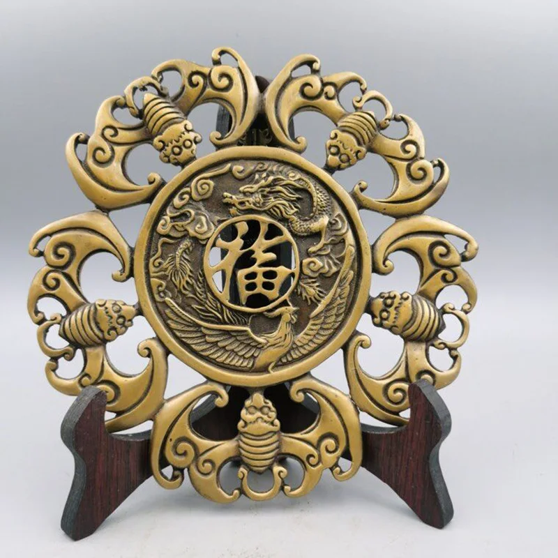 Guyunzhai Antique Copper Five Fu Fu Character Home Decoration Antique Bronze Collection Dragon Brass Phoenix Five Blessing Card