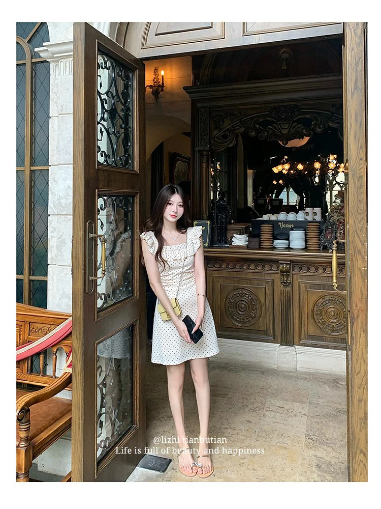 Abiti senza maniche Abito da donna Elegante donna Party Primavera Raso Scollo a barca Applique Pieghettato Vita impero Artistico H-Line Quotidiano