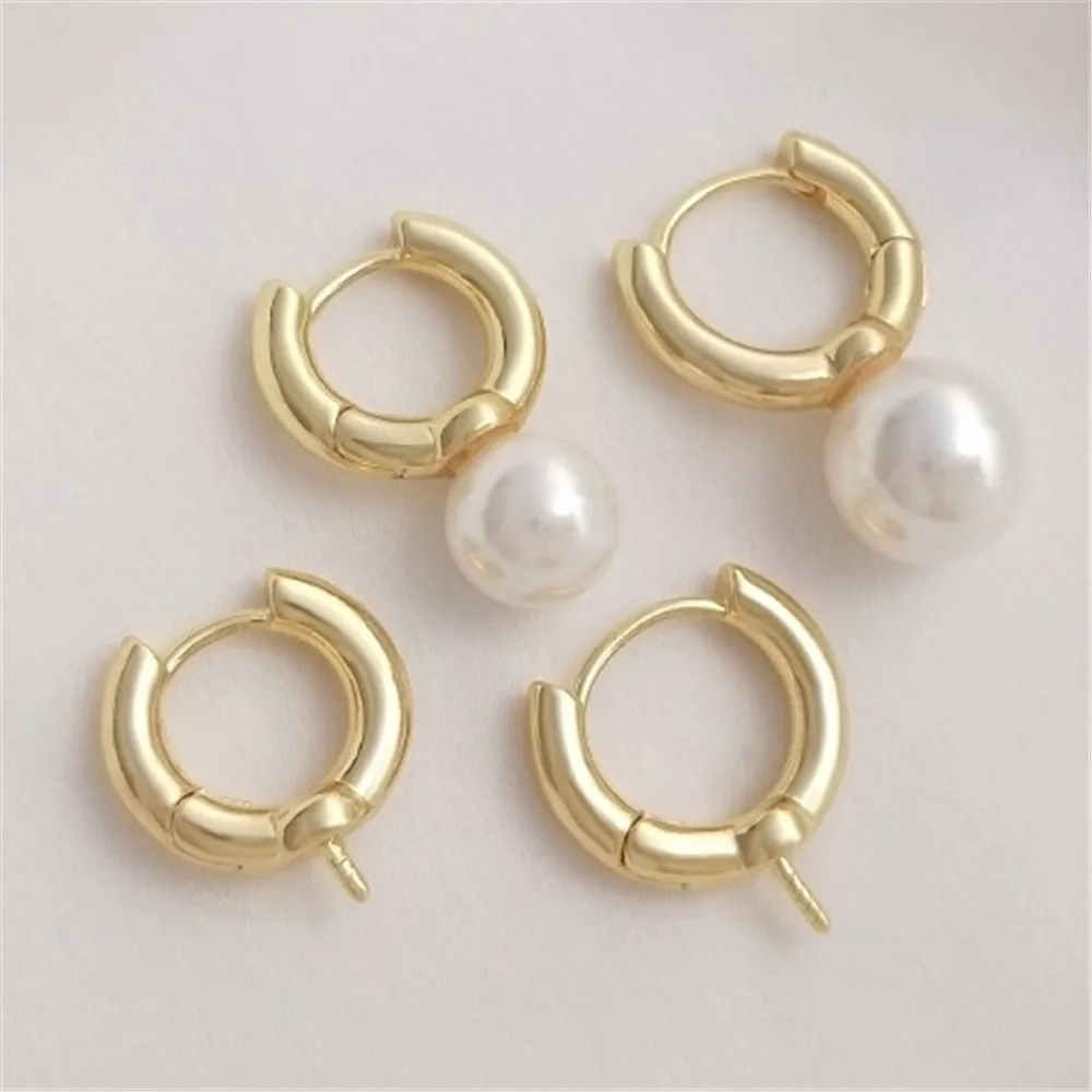 

Pearl Earrings 14K Pack with True Gold Round Half Hole Pearl Ear Buckle DIY Handmade Ear Jewelry Metal Accessories E237