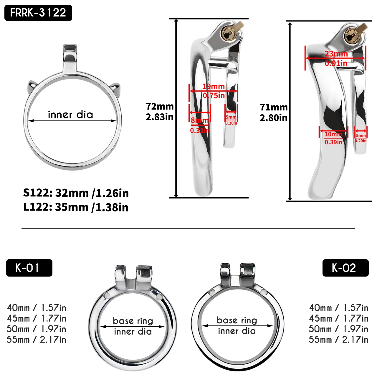 FRRK Mała klatka na penisa ze stali nierdzewnej dla mężczyzn, erotyczny blokada cewki moczowej, zabawki erotyczne, podwójne pierścienie na penisa, urządzenie do krępowania penisa dla sissy.