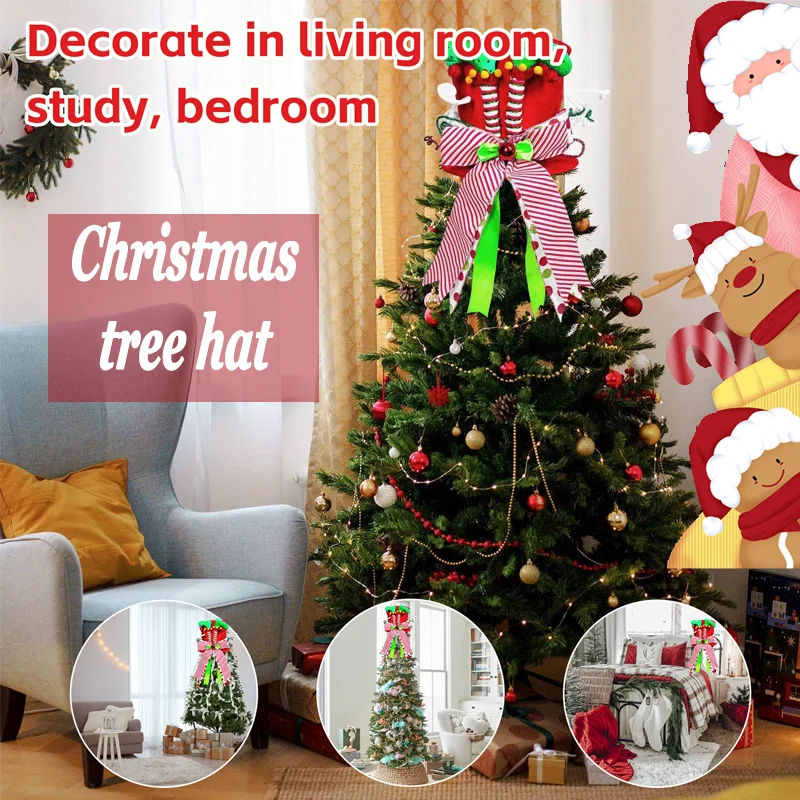 1/3 Christmas Decorative Hat  Non-woven Fabric Compressible and Foldable Top Decoration of Christmas Tree