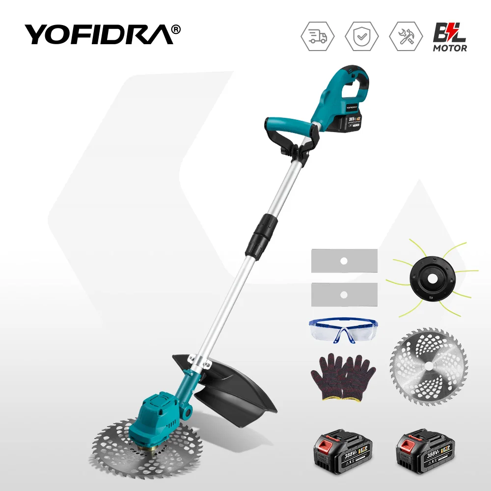 YOFIDRA Brushless 9 Inch Electric Lawn Mower 36000RPM Cordless Grass Trimmer Length Adjustable Garden Tool For Makita 18V Batter