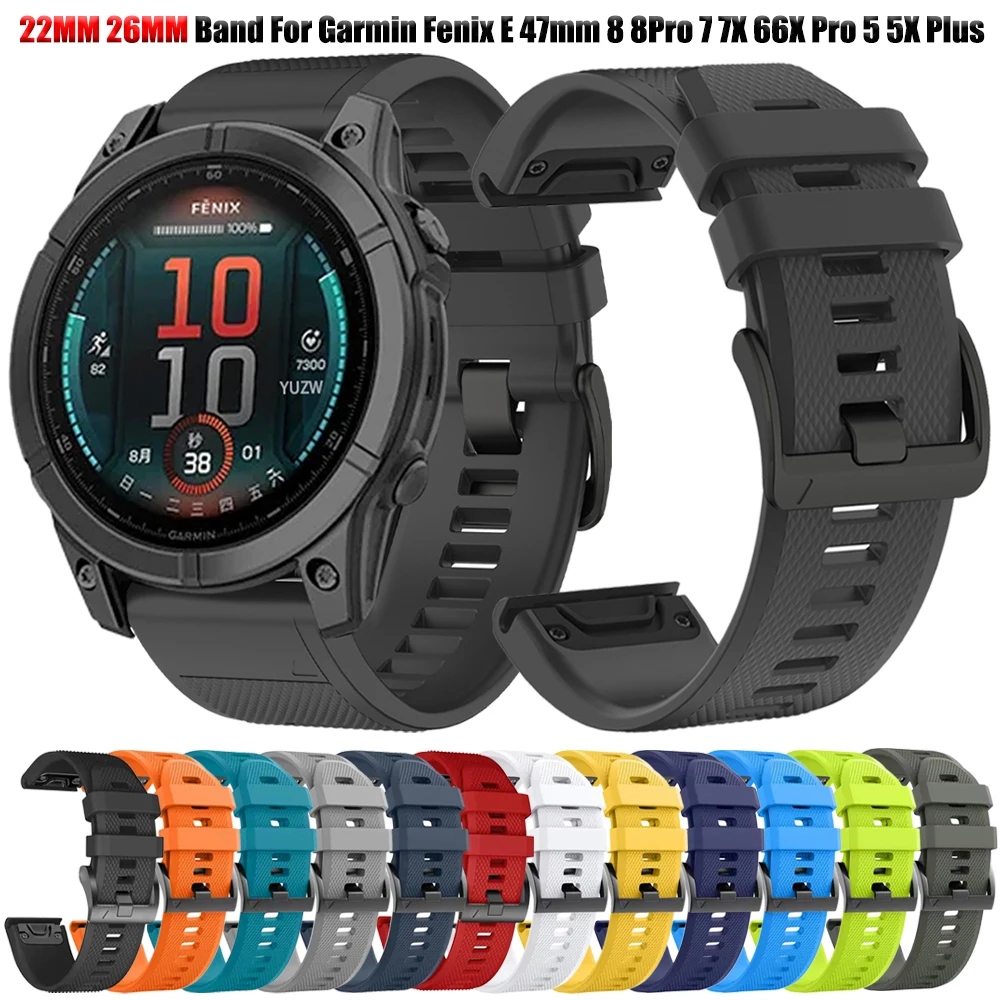 Quick Release 22 26 mm Silikonarmband für Garmin Fenix E 8 Pro 7 7X 6 6X/Epix/Enduro 3/5 5X Plus 1:1 Offizielles Uhrenarmband