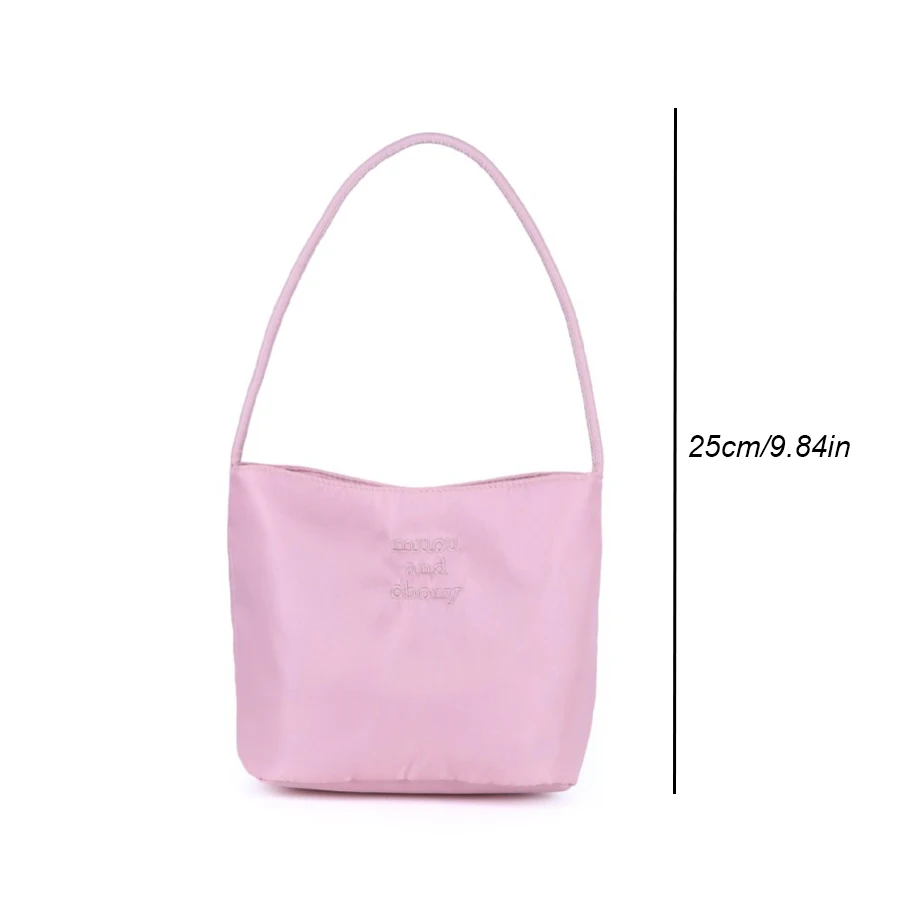 Women Embroidered Small Square Bag, Bucket-Shaped Nylon Fashion Trendy Commuter Bucket Bag, Portable Single-Shoulder Bag