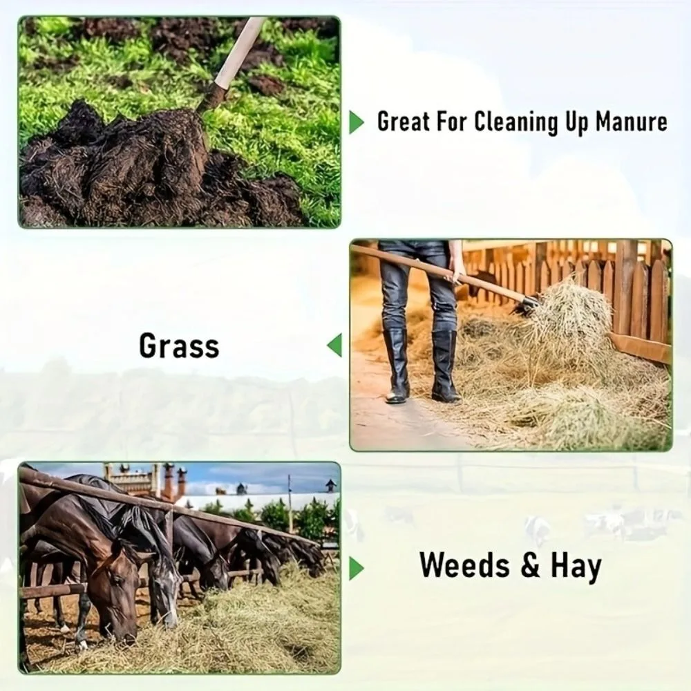 Garden Rake Tool Stable Garden Leaf Rake Heavy Duty Cleaning Iron Fork Rake Lightweight Black Iron Grass Fork Farm