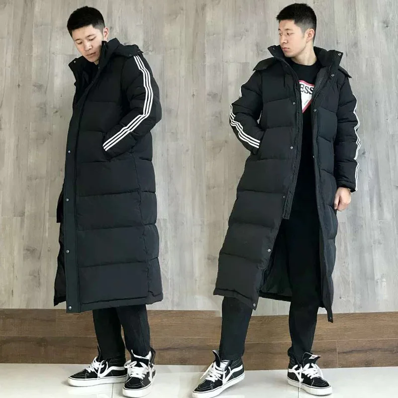 Winter Black Long Down Jacket For Male And Female Couples Korean Version Loose And Extra Long Thickened Over Knee Jacket