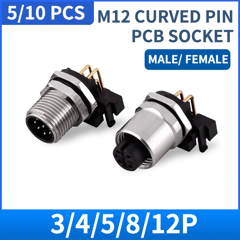 Aviation plug socket M12 3/4/5/8/bent pin elbow flange seat welding plate PCB board 90 degree sensor plug plate