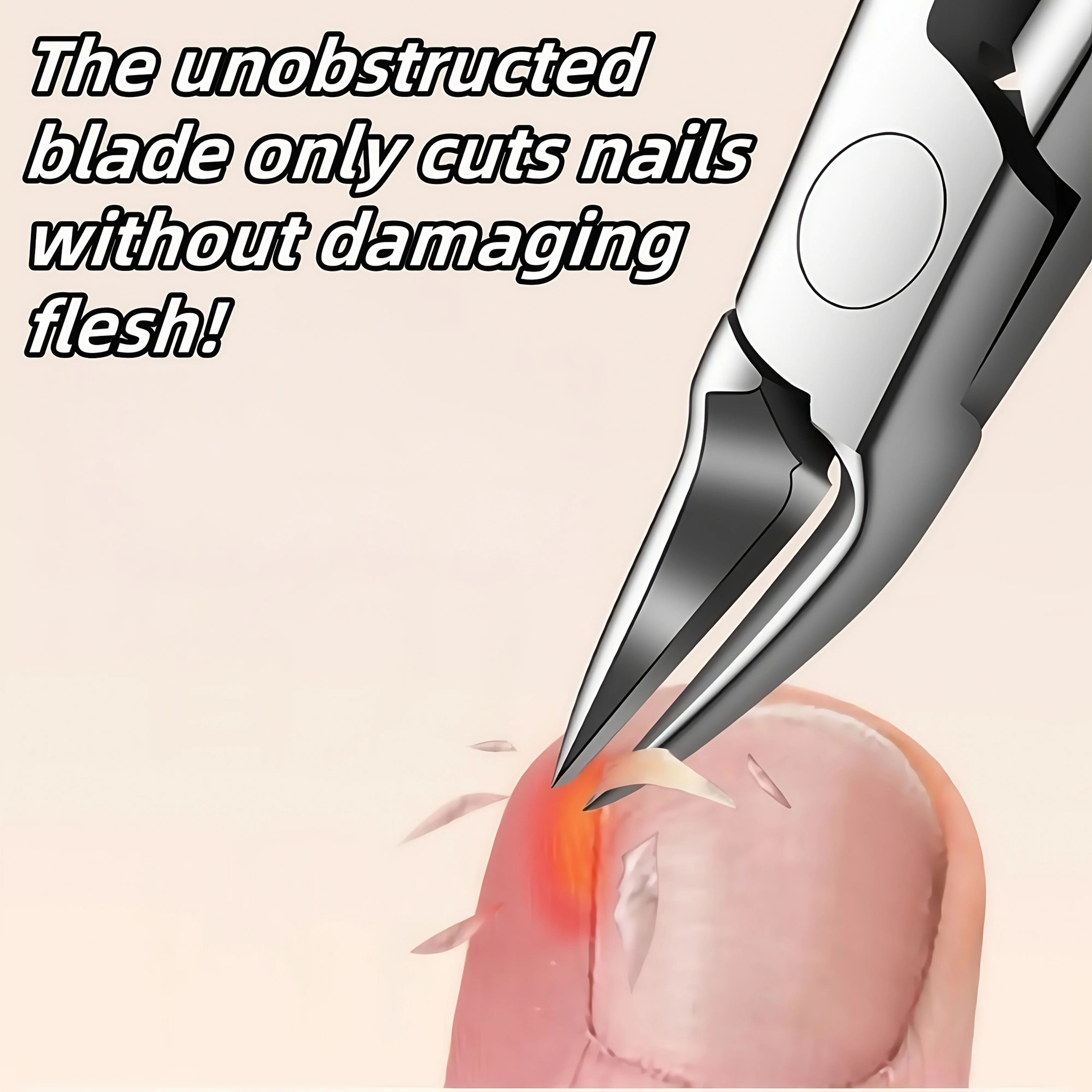 Cortador de unhas encravadas em aço inoxidável com pinça bege morta, design de ponta estendida, adequado para unhas grossas/macias