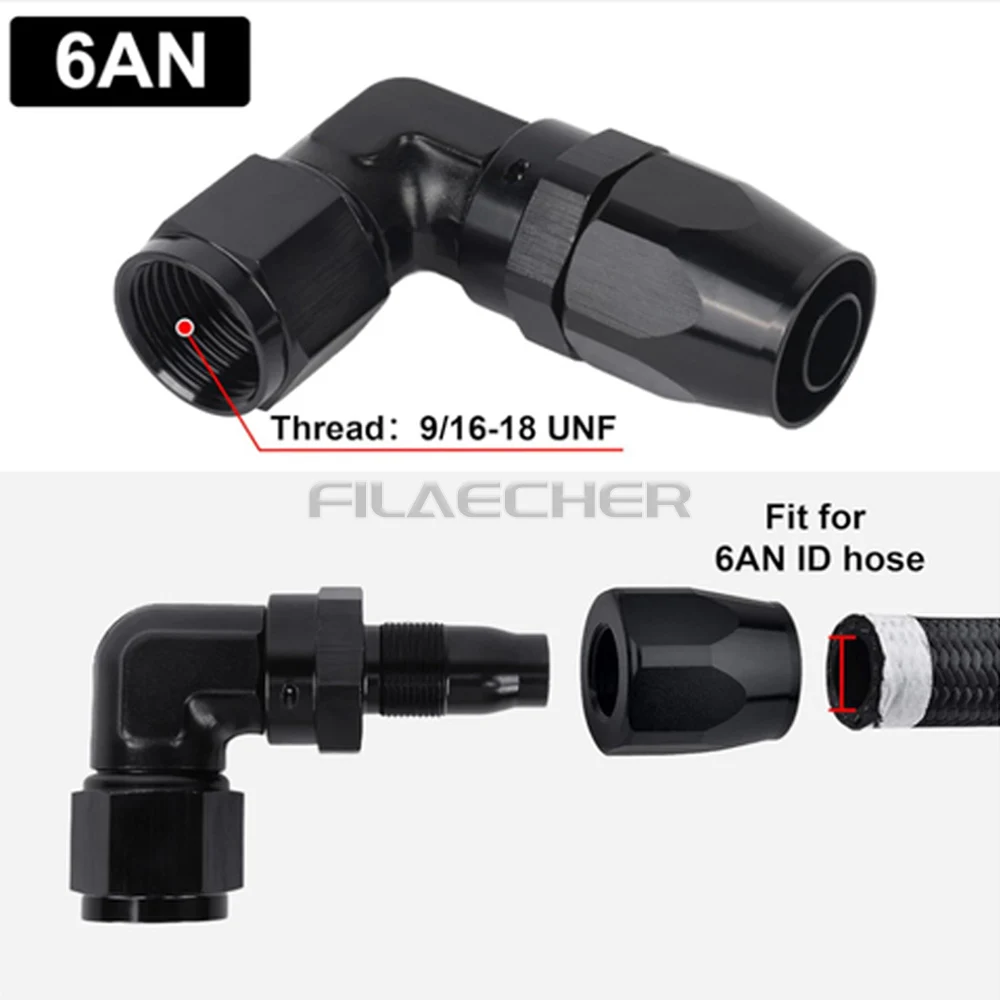 6AN Hose End Fitting Straight 90 Degree Swivel Low Profile Forged Aluminum for CPE Braided Line