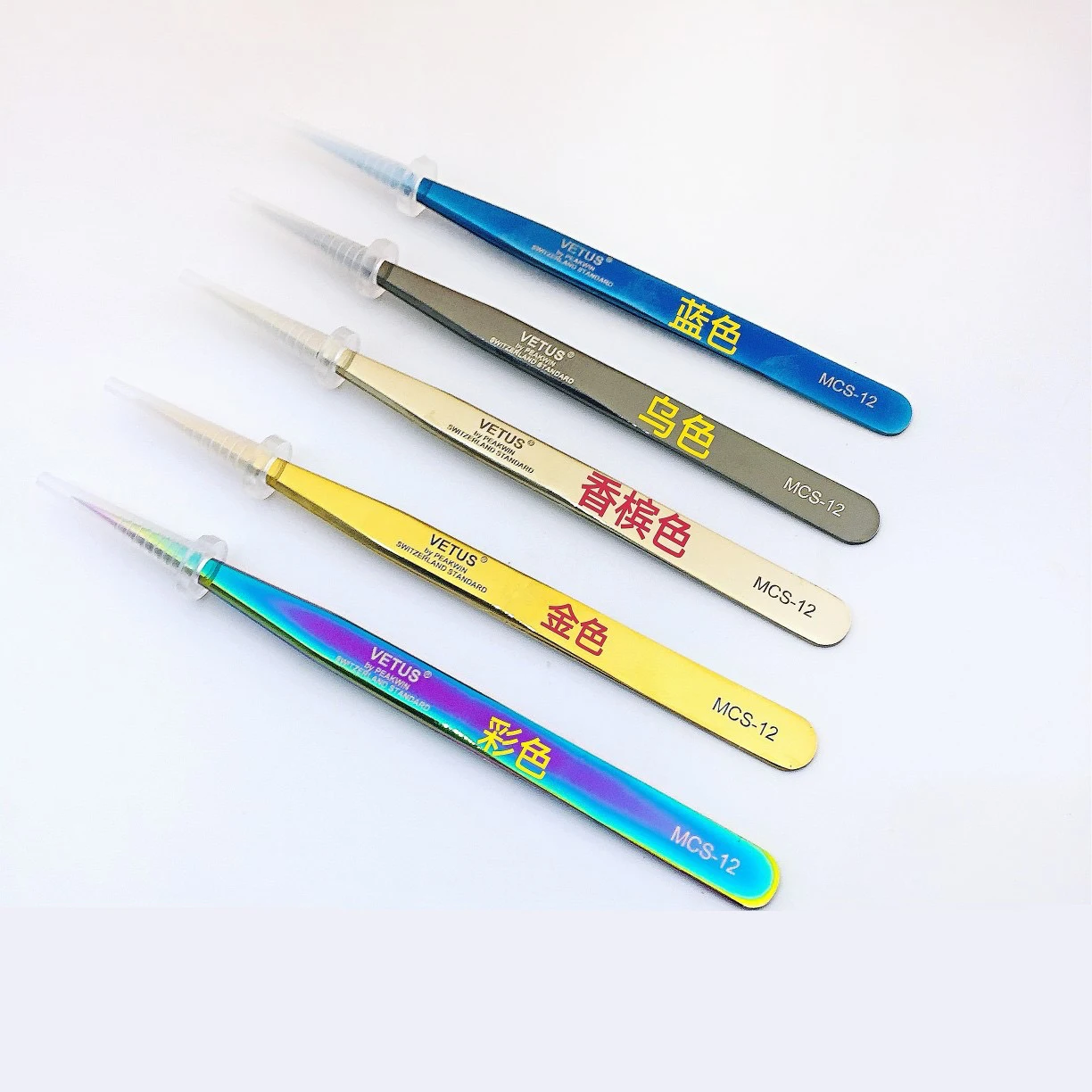 

Stainless Steel Colorful Tweezers 100% Genunie VETUS MCS-15/12 series Rainbow Tweezers False Eyelash Extension Tweeze