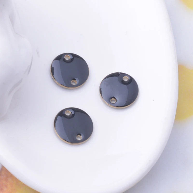 30pcs12mm  Round Copper Two Hole charm Dripping oil Connector Both Sided Enamel Earrings Pendant Jewelry Accessories Findings