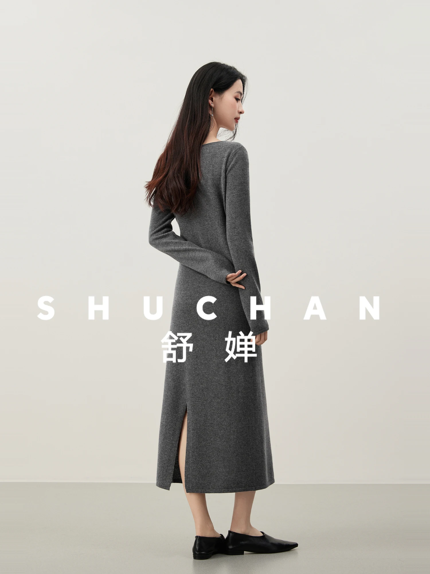 French Slim Wool Cashmere Deconstruction Waist Lace-up One-word Neck Knitted Dress Women Vestidos Elegantes Para Mujer