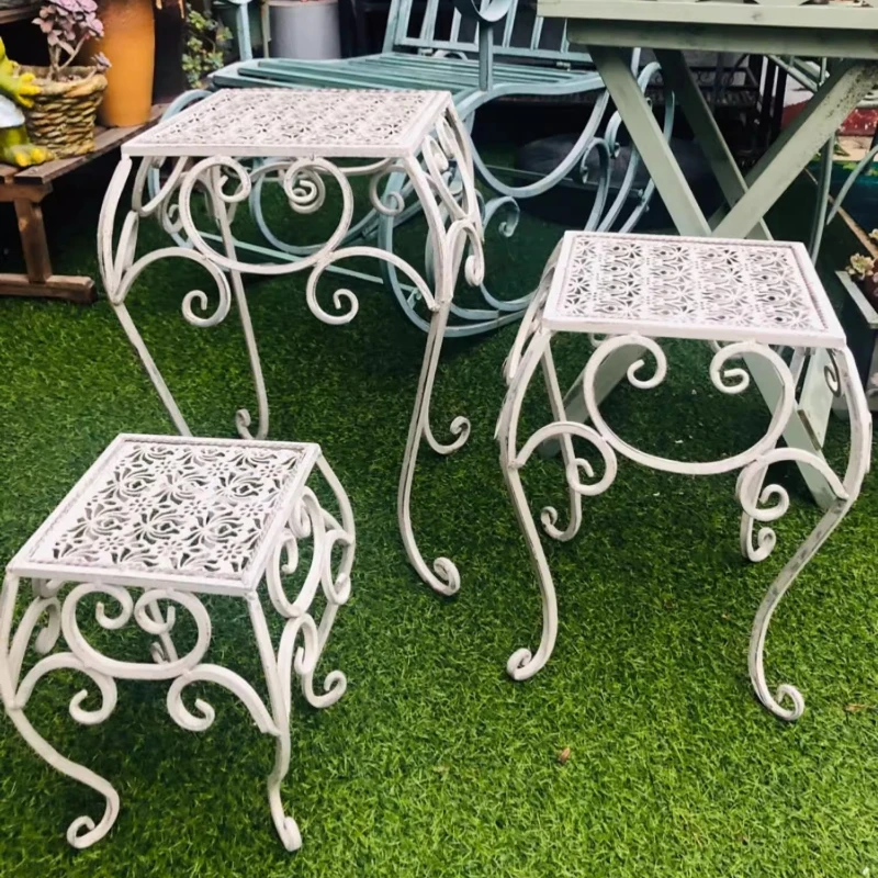 European Style Garden Plant Stand Iron Hollow Out Flower Pot Base Courtyard Landing Bonsai Holder Stable Practical Display Shelf