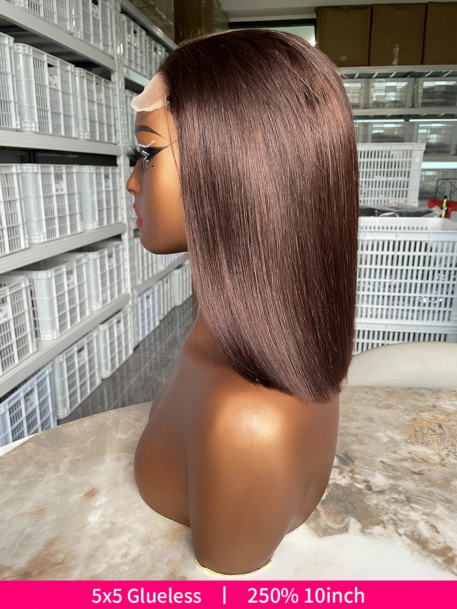 #2 Brown Chocolate Color 250 Density Lace Frontal Wig Human Hair Raw Vietnamese Double Drawn 13x4 Bob Lace Front Human Hair Wigs