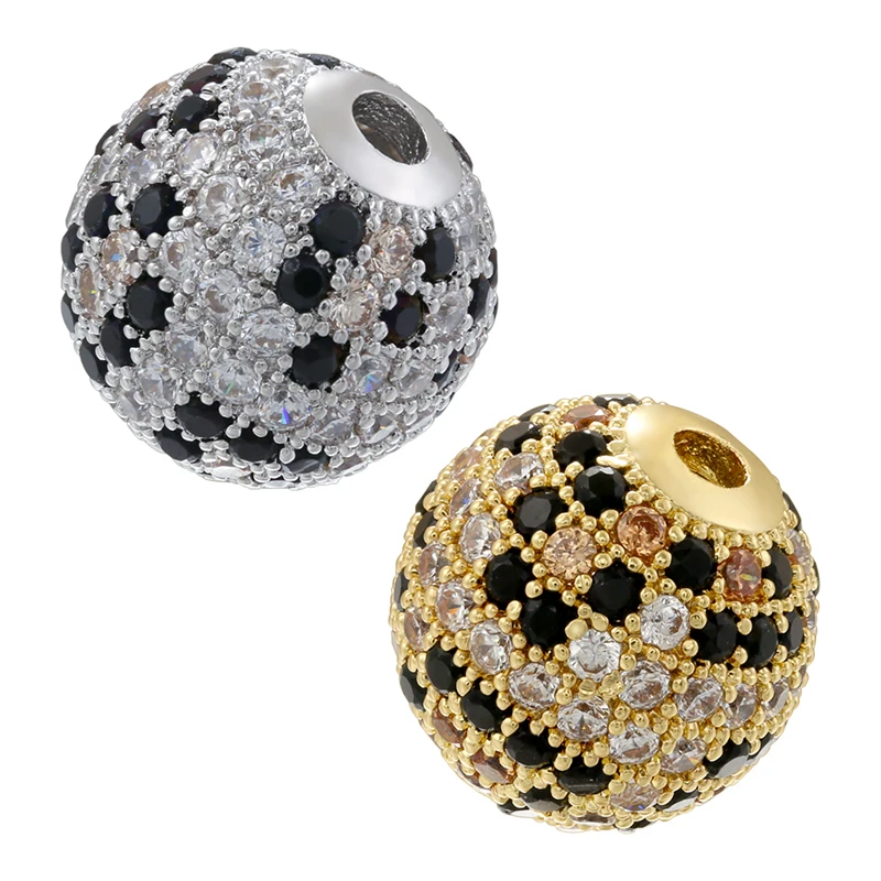 ZHUKOU DIY Jewellery AccessoriesMade 12 MM Round Ball Two-tone Leopard Print Spacer Beads, Hole: 2.4 MM, VZ466